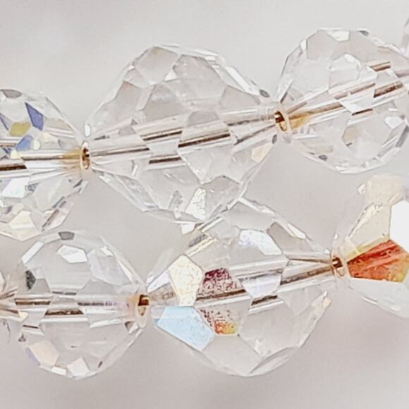 Vintage 1950s Clear Aurora Borealis Crystal Two Strand Bracelet – 6 3/4 Inches - Picture 2 of 13